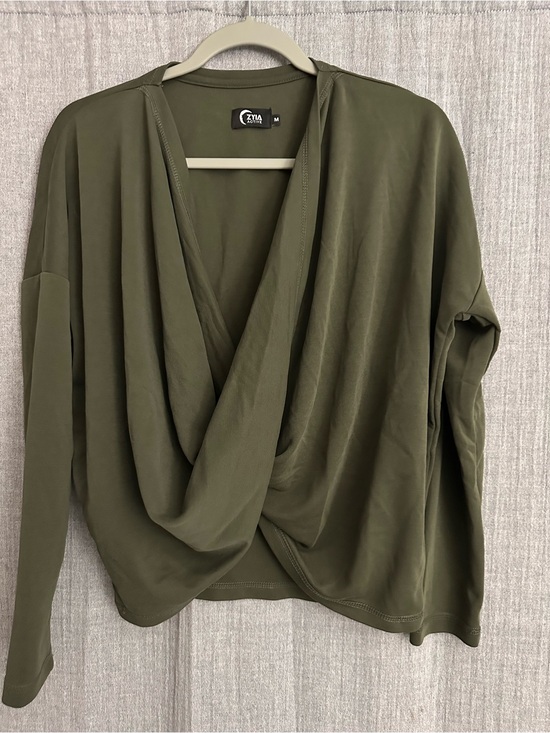 ZYIA Tops - ZYIA Olive Green Draped Crossover Long Sleeve Top